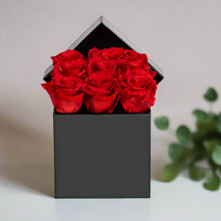 luxury black box roses, preserved roses